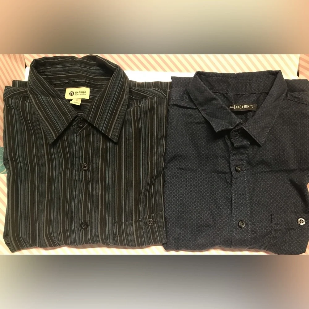2 pcs MENS  HAGGAR & AXIST long-sleeved dress shirt used very good condition - Picture 3 of 14